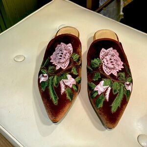 Suede Floral Slides